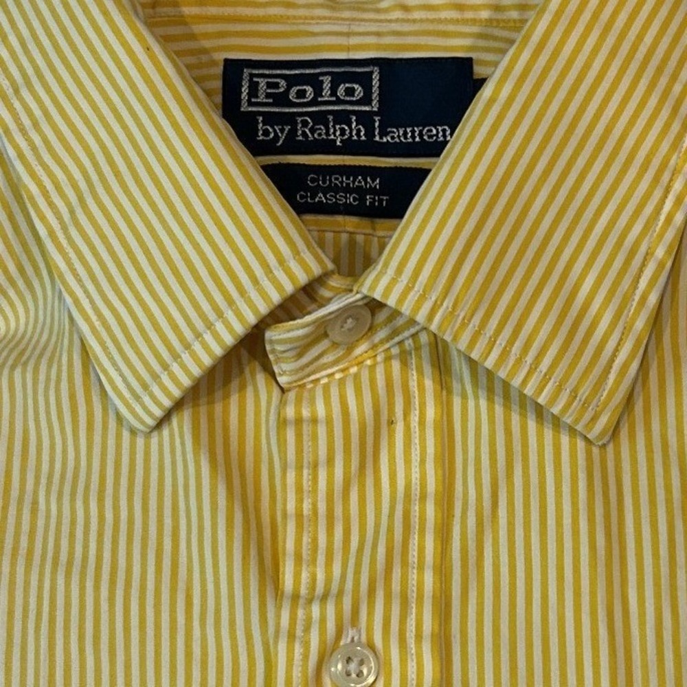 Polo Ralph Lauren Button Down Shirt XL Mens Yellow White Striped Curham Fit